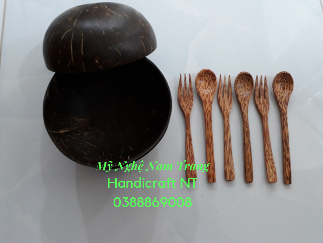 Bát chén gáo nĩa muỗng gỗ dừa mỹ nghệ nam trang