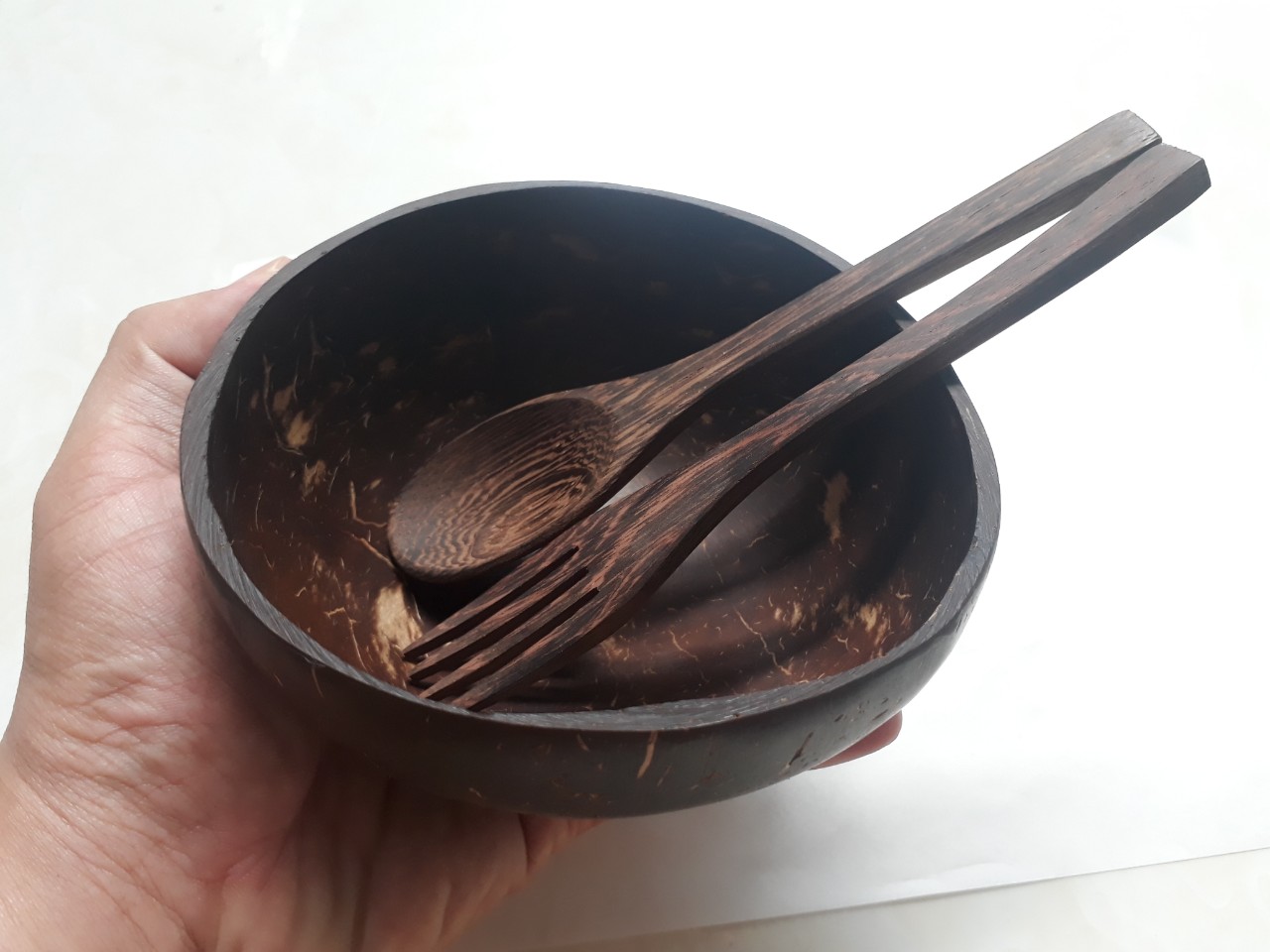 Bát gáo dừa muỗng nĩa gỗ mun