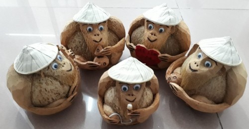 Khỉ Đội Nón Lá Làm Từ Trái Dừa